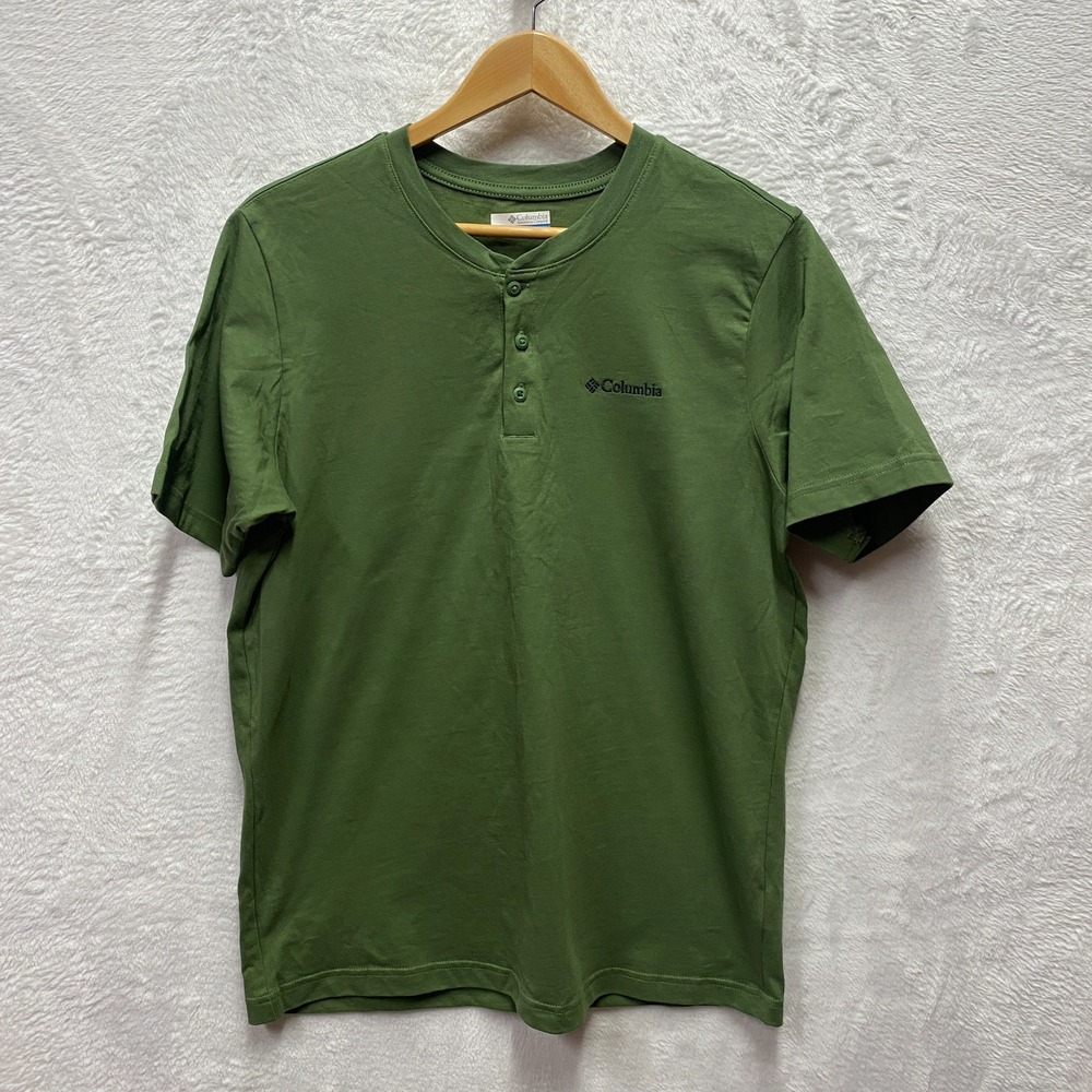 Columbia Landroamer Henley II T-Shirt Mens Small Olive Green Cotton Hiking Camp